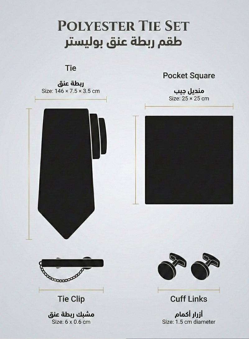 FIORICASA 4-Piece Men's Necktie Gift Set - Navy Blue & Gold Striped Jacquard Tie with Matching Cufflinks, Pocket Square & Tie Clip for Business & Weddings - Image 2